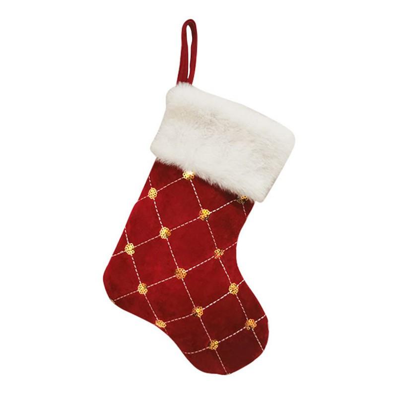 Gold Sequin Christmas Socks 1pc White Christmas Tree Hanging Decorations