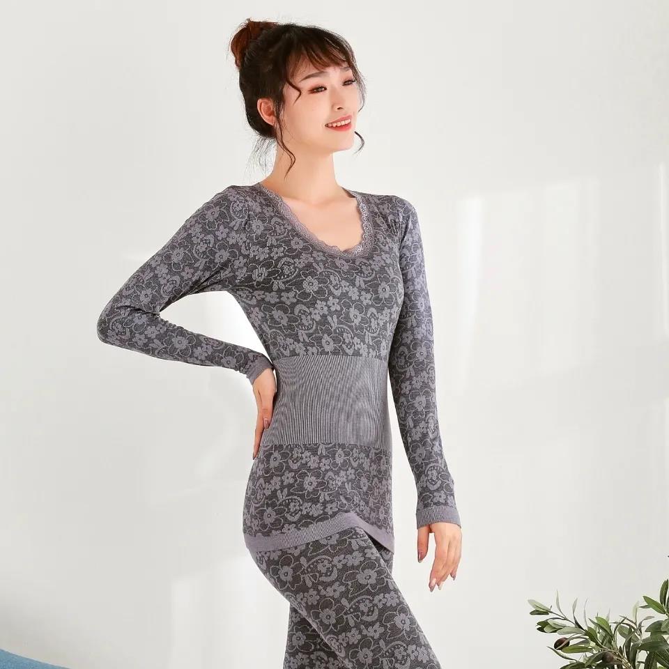 Damen-Herbstkleidung, lange Ärmel, langärmliges Hemd, dünn, Damen-Baumwolle, Thermo-Unterwäsche, Mutter, Plus-Size-Baumwollpullover-Anzug