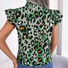 Summer Sleeveless Shirt Casual Fashion Leopard Print Blouse Sweet Lace-up Bow Collar Chiffon Tops Women Loose Clothes 28622