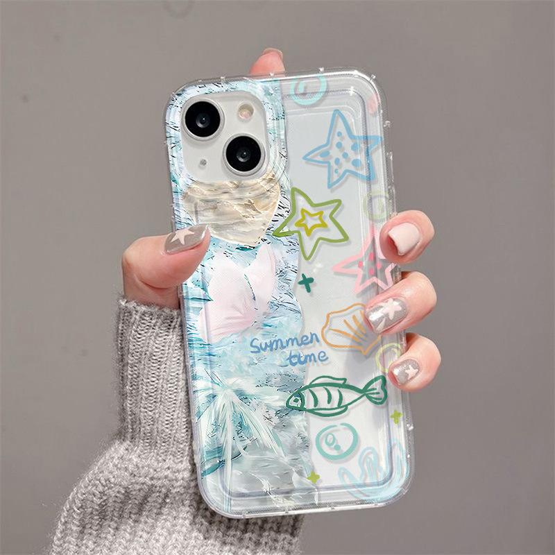 Splicing Ocean Fish Suitable for iPhone17ProMax Mobile Phone Case Apple 16 Large Hole 14/13 New Ins Wind