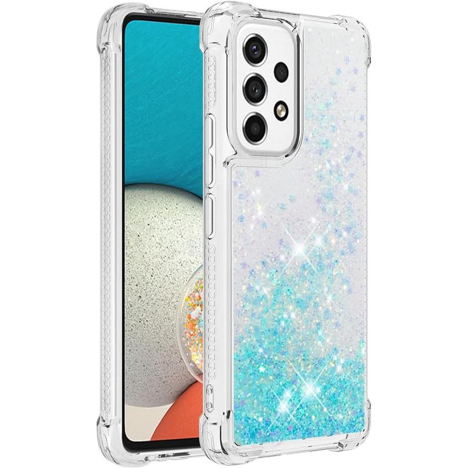 Compatible with Samsung Galaxy A53 5G Case Glitter Cute Clear Phone Case Floating Quicksand Shockproof Protective Bumper Silicone Soft TPU Case for