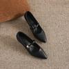 Krazing Pot Genuine Leather Round Toe Thin Heels Summer Shoes Solid Big Size 42 Shallow Decoration buckle Women Shallow Pumps