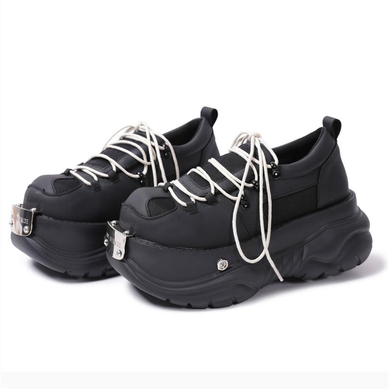 Fashion Luxury Designer Punk Style Women Pumps Chunky High Heel Platform Metal Decoration Casual Leather Single Shoes Retro Spice Girl