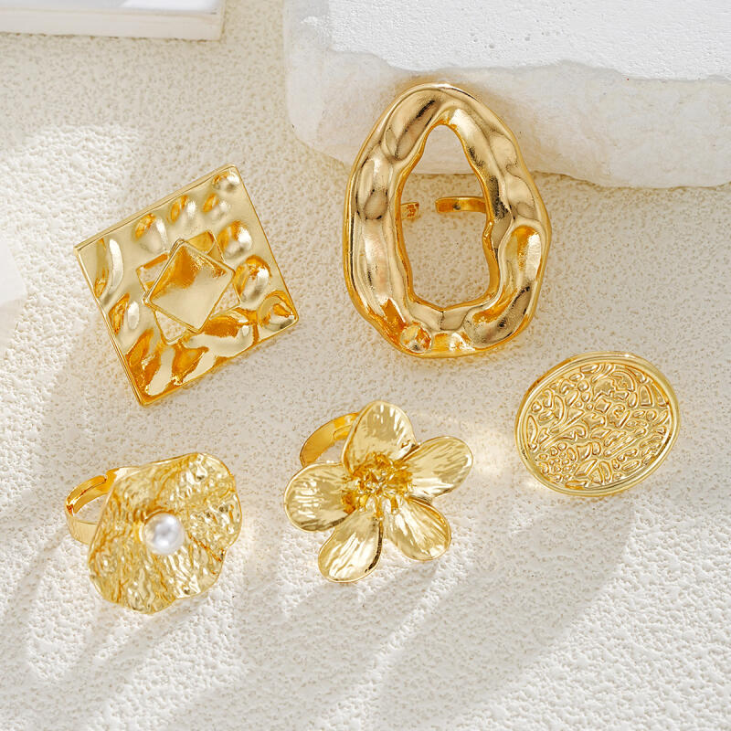 5Pcs/Set Irregular Hollowed-Out Square Rings for Women New Trendy Exaggerated Geometric Flowers Opening Rings Jewelry Wholesale