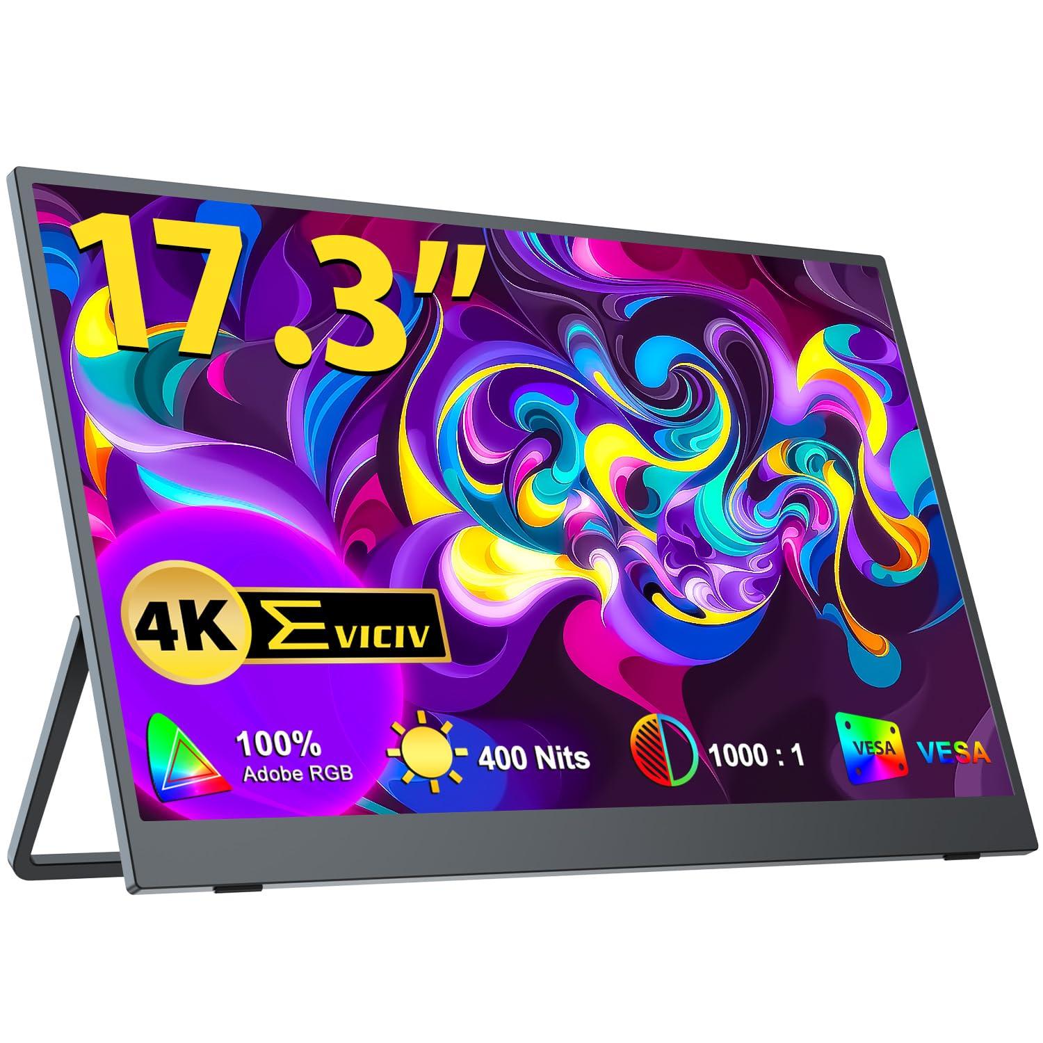 

Mobile Monitor Inch EVICIV 4K Mobile Display High Brightness 500nits AdobeRGB Wide Color Gamut Gaming Monitor Reduces Eye Blue Light Frame for Switch