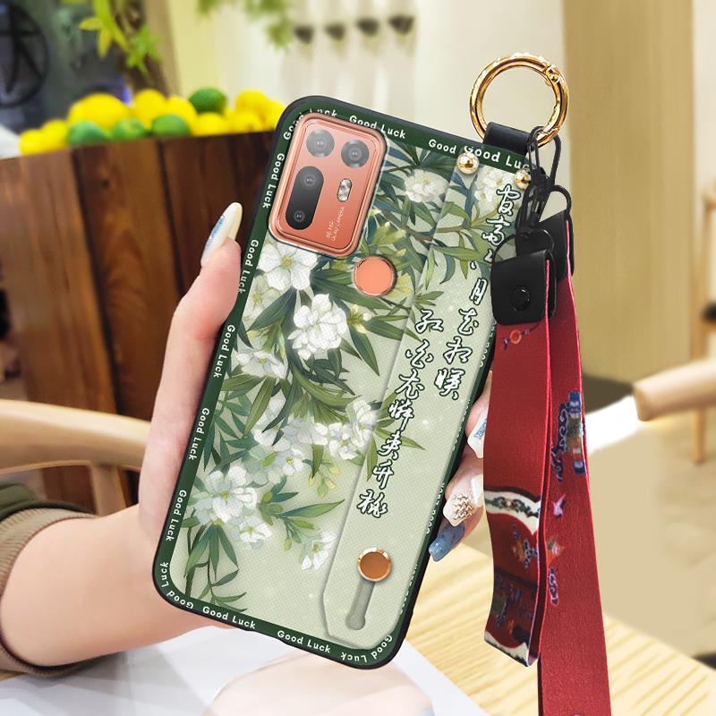 Lanyard Fashion Phone Case For HTC Desire 20 Plus/D20+ Kickstand Wristband Shockproof Waterproof Wrist Strap Silicone