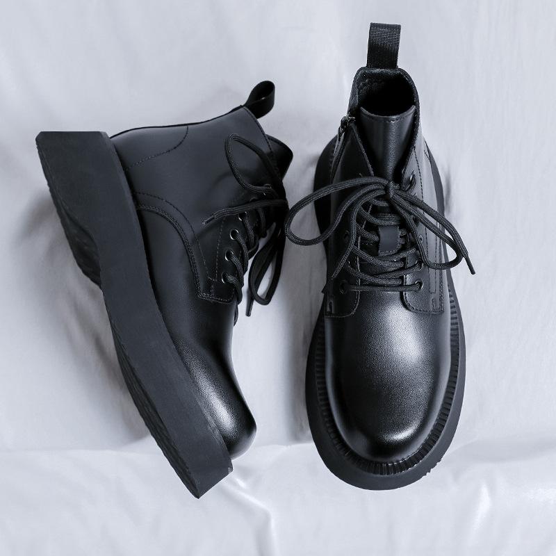 New Derby Martin Boots Men'S Black High-Top Leather Shoes Locomotive Boots Breathable Heightening Leather Boots 22611-R