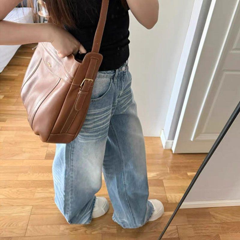 American retro wide-leg jeans women's 2026 summer new washed blue loose and thin straight floor pants