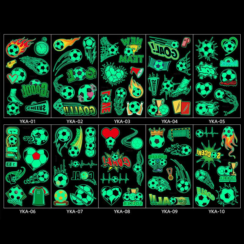 10PCS Soccer Temporary Tattoos Glow in the Dark Waterproof Luminous Fake Tattoo Body Stickers for Football Tournament Fans