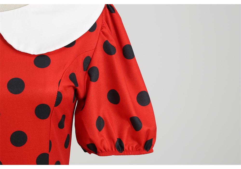 2022 Retro Polka Dot Doll Collar Short Sleeve Party Dress
