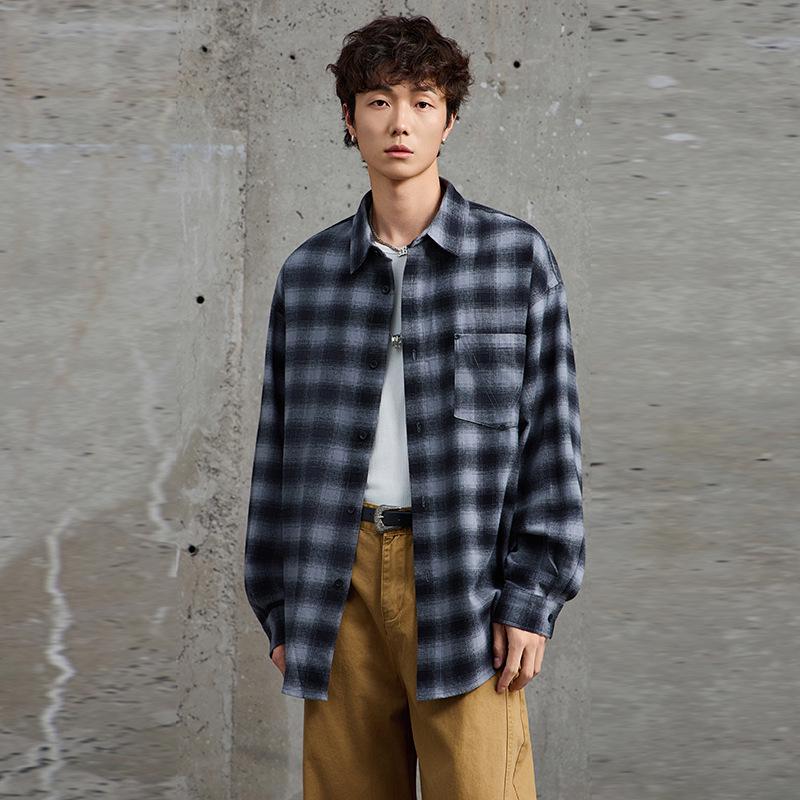 

Мужская осенняя рубашка KUKULUKY в желтую клетку, хлопкового стиля, с отложным воротником 5XL чёрный/серый