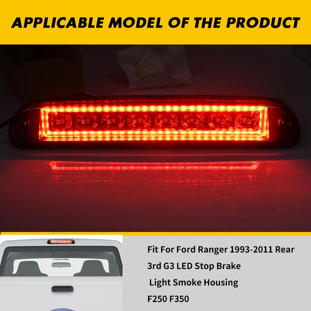 For Ford Ranger 93-11 Ford F-250 F-350 99-16 Super Duty Smoke Cargo 3RD Third Brake Lights LED Rear Cargo High Mount Stop Light