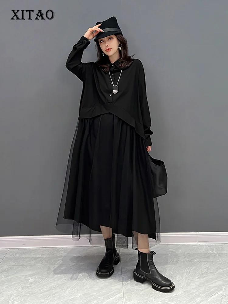 

Черное сетчатое платье XITAO, модное женское платье из двух частей, WLD9073