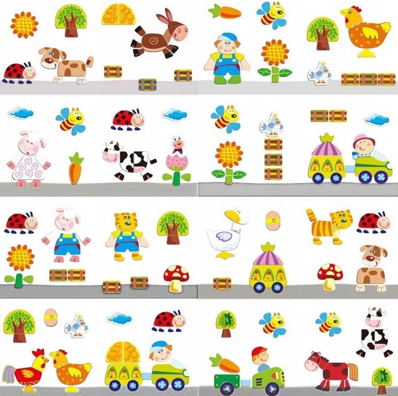 Educational Wooden Eco Magnetic Board Puzzle Farm 107 Elements