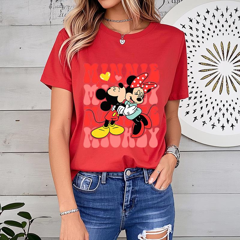 

Унисекс футболка с принтом Микки и Минни, летняя мода, чистый хлопок, короткий рукав, повседневный свободный топ S