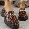 Fashion Women's Loafers Retro Suede Leopard Shoes for Women Metal Decoration Round Toe Women's Loafers Casual Chunky Platform Shoes Lady
