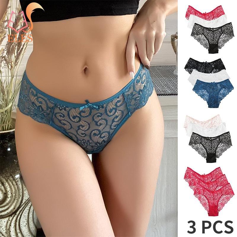 Womem Sexy Lace Panties Floral Hollow Soft Comfort Briefs Lingerie Underwear 3 Pieces