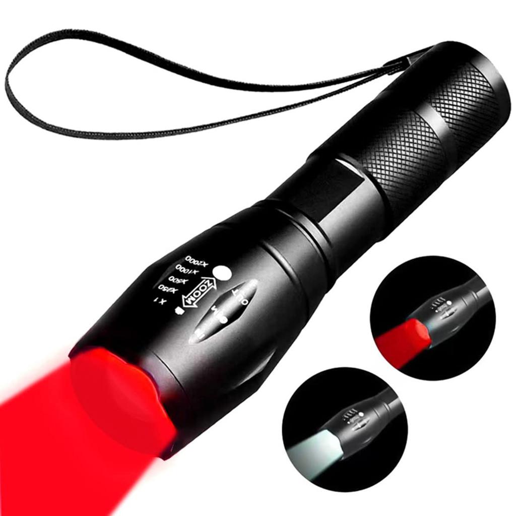 YZYOE Rechargeable Red Tactical Flashlight with Dual White and Red LED Hunting 2 Red LED Light for Night and Flashlight, Light, Patterns, Probes,