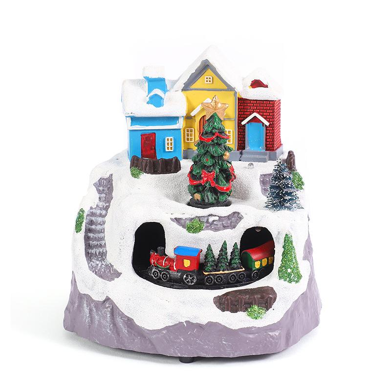 Christmas Light Show Concert Rotating Cabin Small House Music Box Figurine Decoration Gift Accessory
