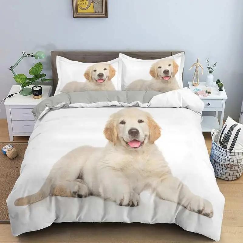 Dog Soft Duvet Cover Set Golden Retriever Quen Sized Dimensions Beding Set for Young Boys Young Girls Microfiber 3D Pet Themed Animal Funy Dog