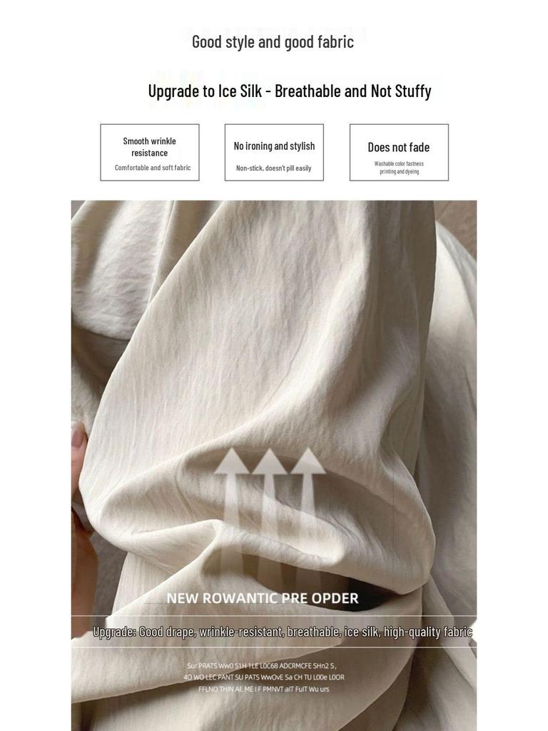 Ice Silk Women's High-Waist Pleated Wide-Leg Pants for Spring, Summer, and Autumn.