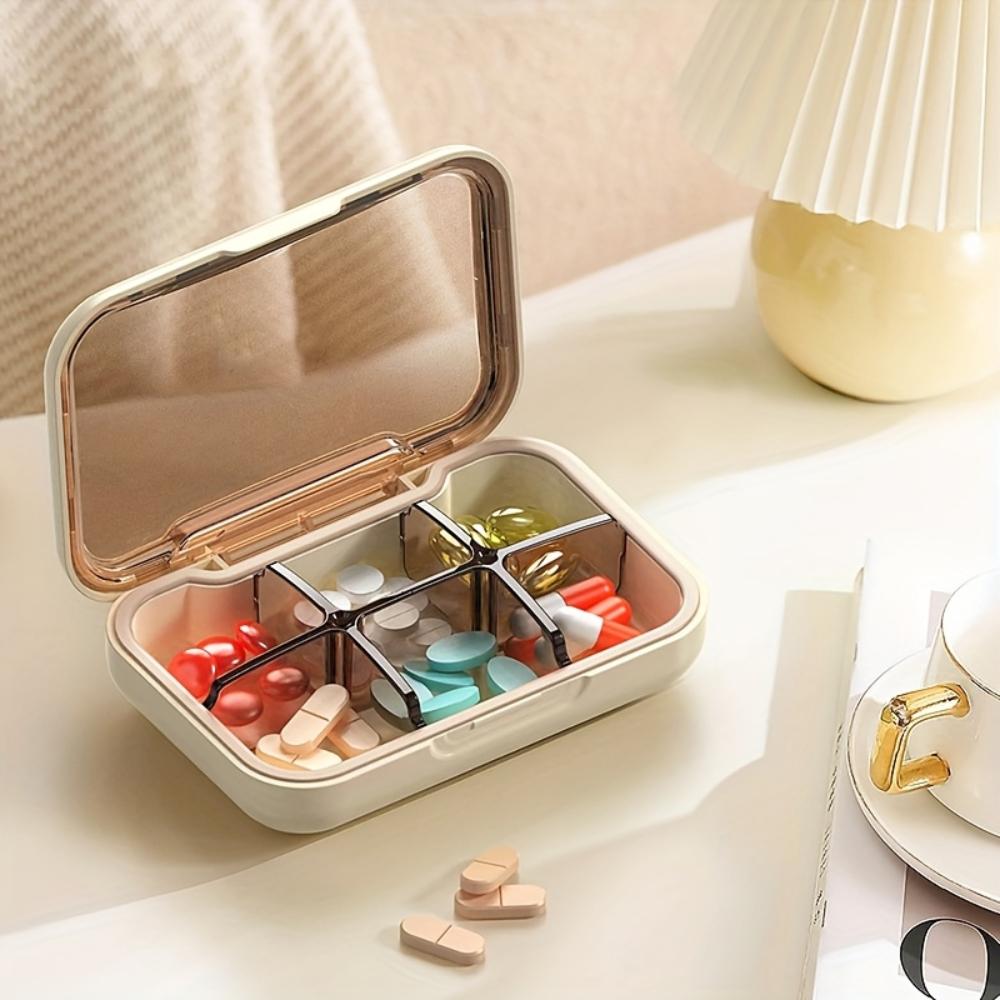 Portable Light-Resistant Daily Medication Organizer with 6 Compartments, Made from Materials Ideal for Outdoor Use or Travel