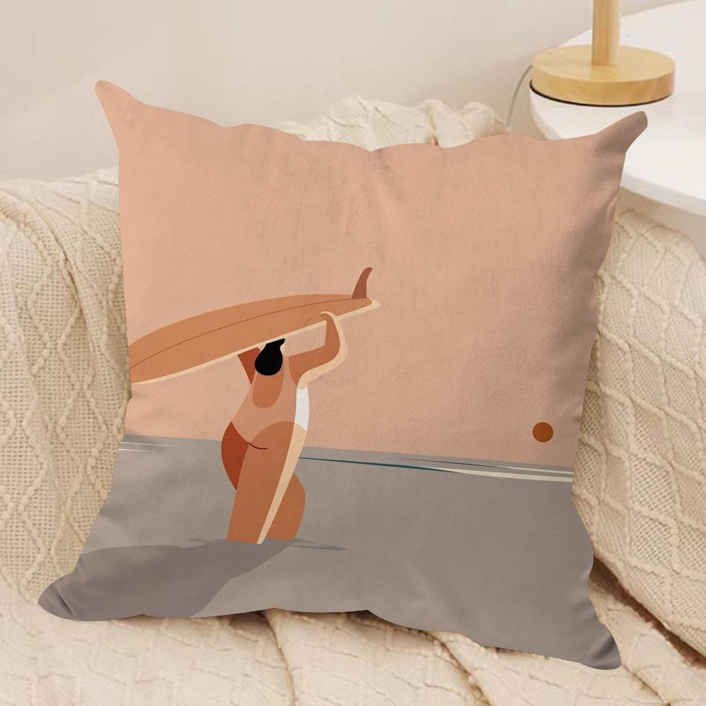 Summer Surfing Ins Art Cushion Cover Silky Short Plush Invisible Zipper Dustproof Sofa Pillow Case For Home Decor