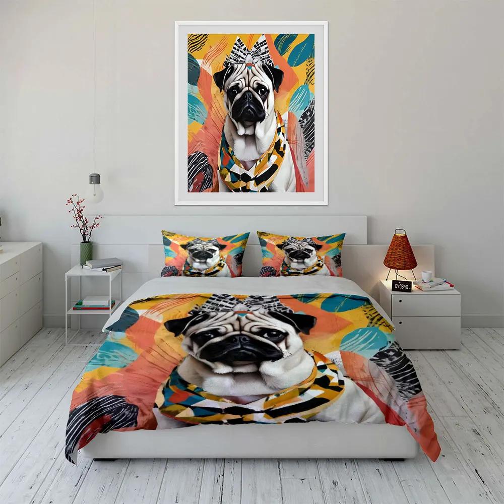 Colorful Pattern Pet Accessories Set Soft Comfortable Duvet Cover Bedding Set Included 1*Duvet Cover & 2*Pillowcases Gift