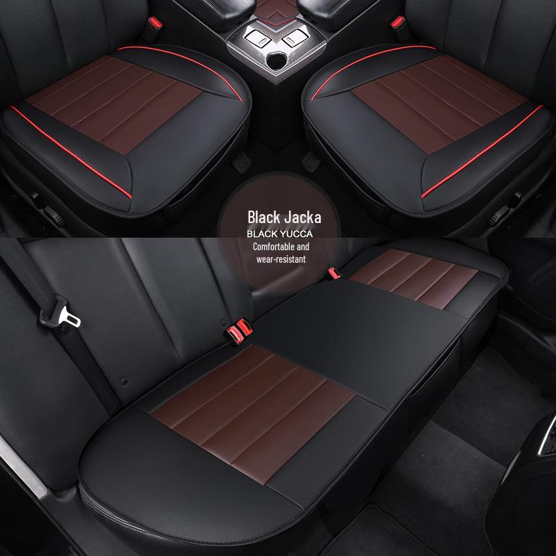 Universal Color Block Car Seat Cushion Set - Full Coverage, Non-Slip, No Backrest, Fashionable, Four Seasons, Three Pieces.