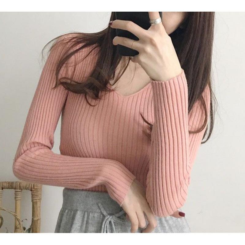 Bottom shirt, women's new autumn and winter, with knitted top inside, slim-fitting and thin.