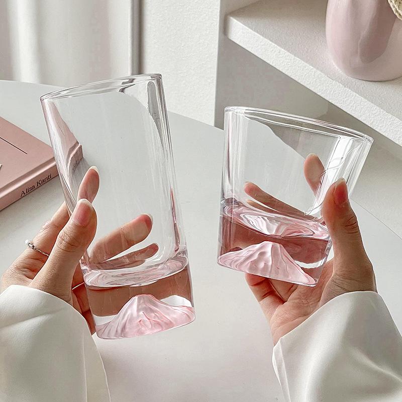 Pink Mount Fuji Cherry Whiskey Tall Cup Coffee Glass Home Bar Beverage Utensils