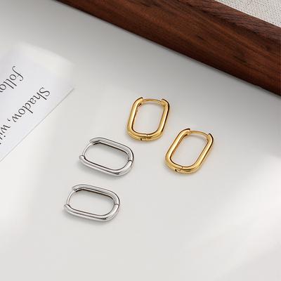 Rectangular Cylindrical Line Ear Buckle Earrings, High-end Japanese and Korean Temperament Plated 14K Gold Light Luxury Stud Earrings
