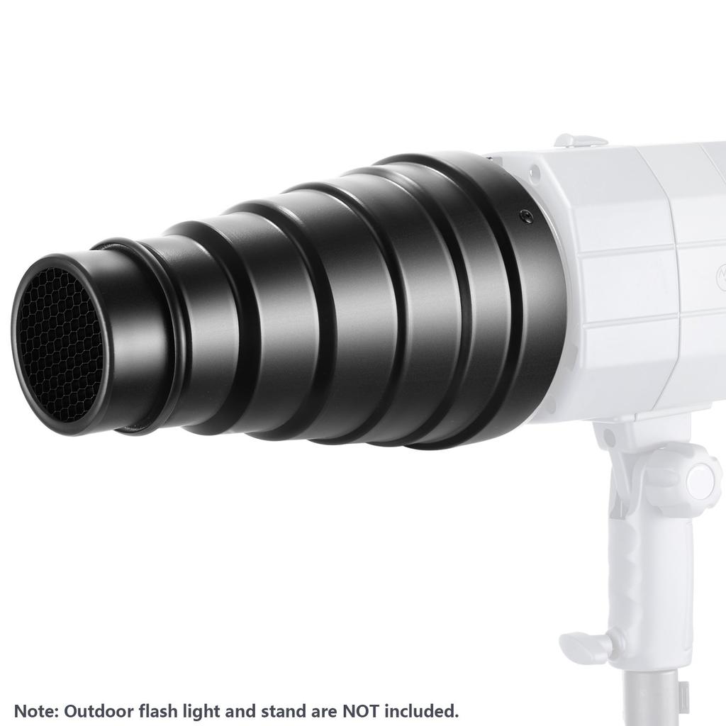 Neewer Conical Snoot Aluminum with Honeycomb Grid and 5 Color Gel Compatible with Bowens Mount Studio Strobe Monolights and Photography Kit, Large,