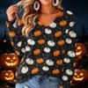 Women's V-Neck Long Sleeve Lightweight Halloween Print Blouse for Casual Wear