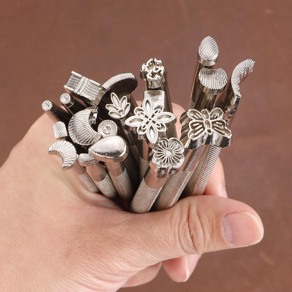 20pc/set DIY Leather Stamping Carving Tool, Various Shapes for Leather Printing Punching Set, Manual Leather Craftsmanship Tool