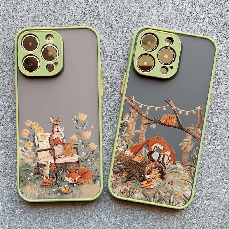 Cartoon Animal Bear Fox Squirrel Phone Case For iPhone 17 16 15 Plus Pro Max Case iPhone 14 13 12 11 Pro Max Mini XS XR X Cover