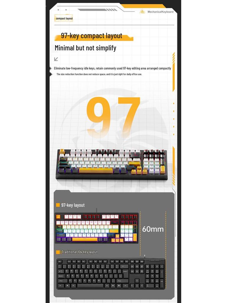 K98 Wired Mechanical Keyboard with Blue/Red/Brown Switches - Detachable Cable for PC, Laptop, Office, Gaming