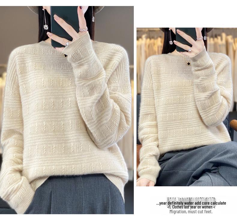 Women's Loose Wool Crochet Sweater - Round Neck Knitwear, Hollow Design, Autumn/Winter Versatile Style