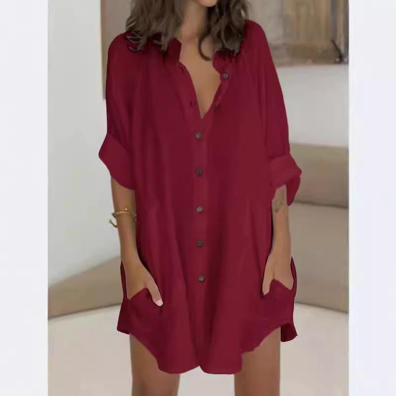 Autumn and winter new casual loose single-breasted shirt skirt, women