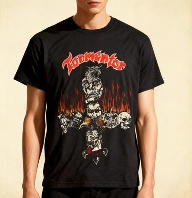 NEUER TORMENTOR – Totenkopf Kreuz Kurzarm Baumwolle Schwarzes T-Shirt