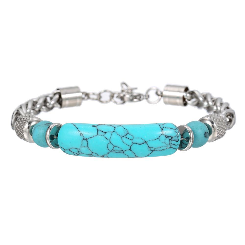 Geometric Turquoise Stainless Steel Bracelet For Men With Vintage Style For Gift Giving