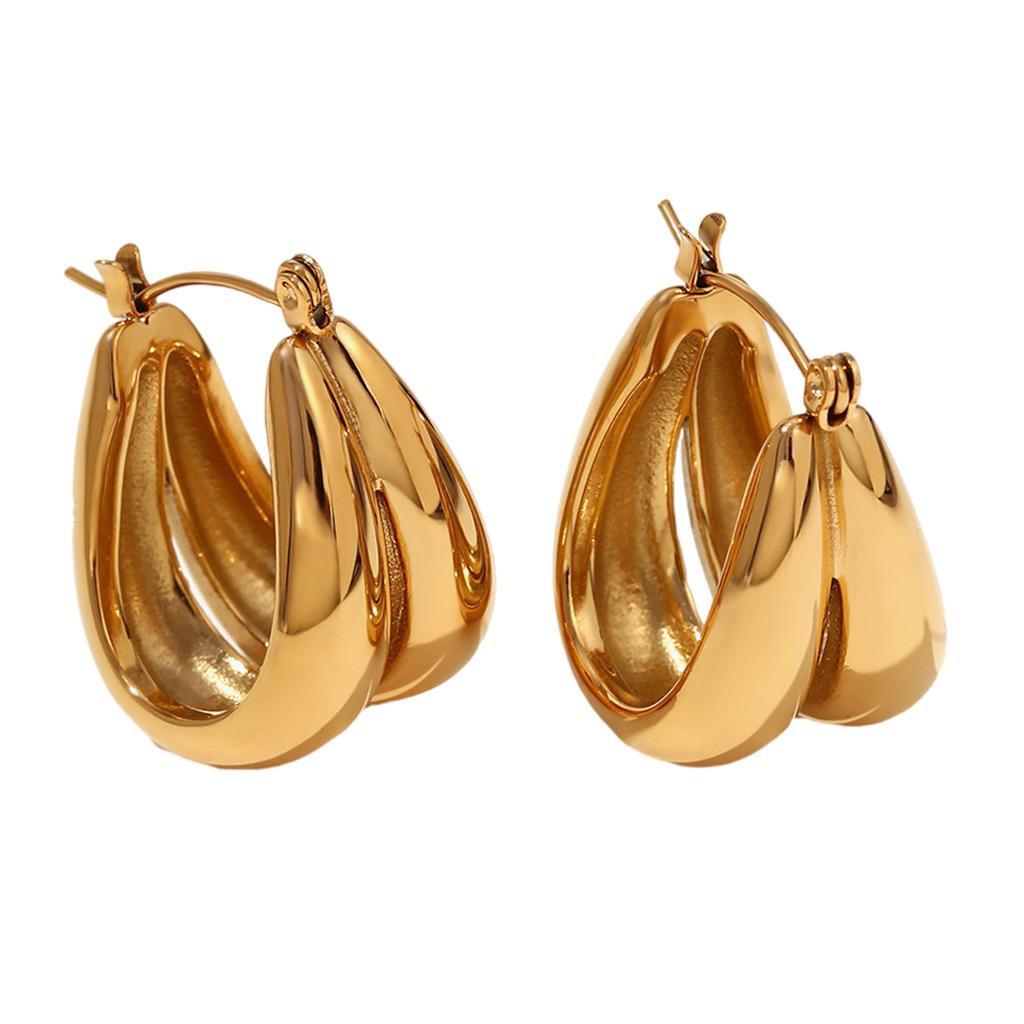 Elegante doppelte U-förmige Creolen für Damen Wasserdichter Titanschmuck Geschenke mit 18K Vergoldung