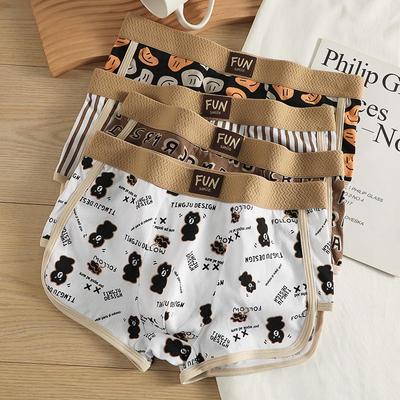 Boxer Uomo Cotone Stampa Orso Cartone Animato - Traspirante, Vita Media, Design a Quattro Angoli