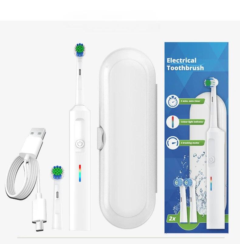 

Вращающаяся электрическая зубная щетка с мягкой щетиной и прямой зарядкой от USB для детей и взрослых белый