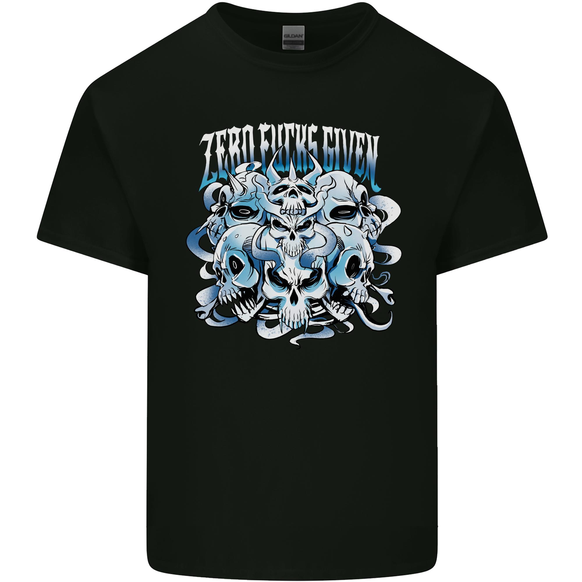 Zero Fooks Given Skulls Biker Motorcycle Unisexs Light Cotton TShirt S