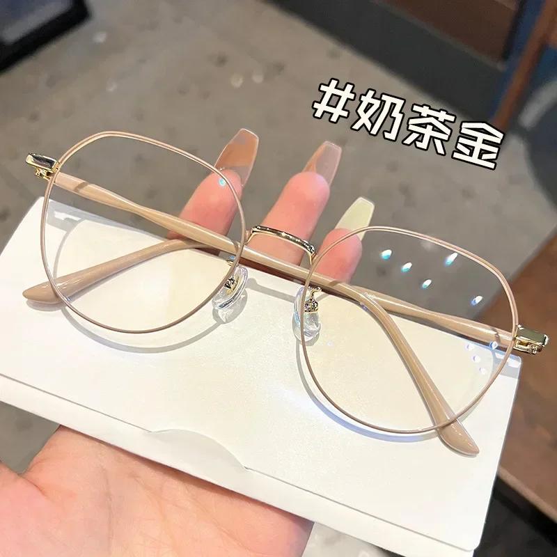 Anti Blue Light Korean Style Round Reading Glasses Computer Frames Alloy Women Prebyopia Spectacles Eyeglasses 0 -1.5 -2 -2.5 -3
