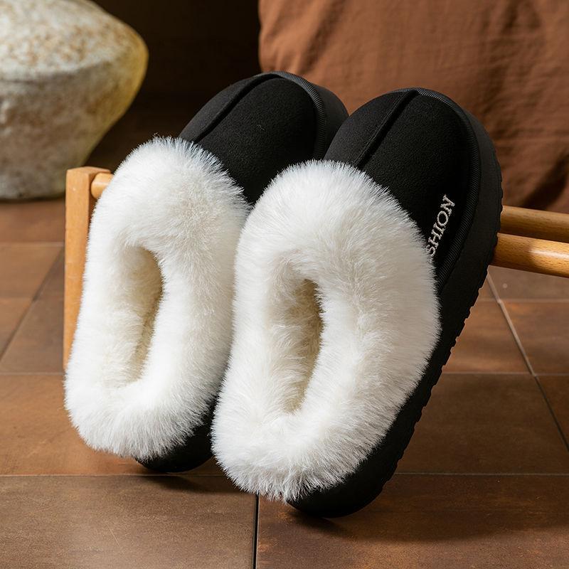 Новые хлопковые тапочки женские сезон домашние комнатные толстая подошва для улицы нескользящие плюшевые замшевые хлопковые моп 40-41 чёрный 1580₽