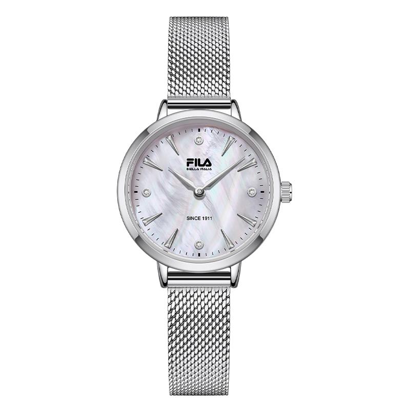 FILA White Moonlight Series Watch Quartz Movement Stainless Steel Band Mother Of Pearl Dial Womens Watch Niche Light Luxury Student Watch 6556-SBSZ [Elegant Silver]6556-101