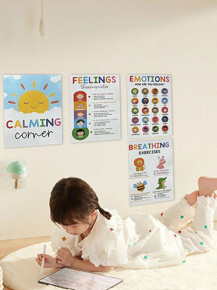 12 Calming Corner Classroom Posters Feelings Wheel Chart & Emotions Poster Calm Down Corner Emotion Posters for School Office