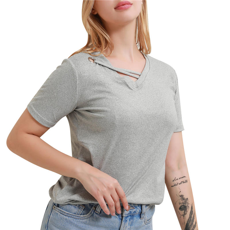 Womens Korean Style Loose V Neck T Shirt Casual Comfortable Oversized Tee Tops